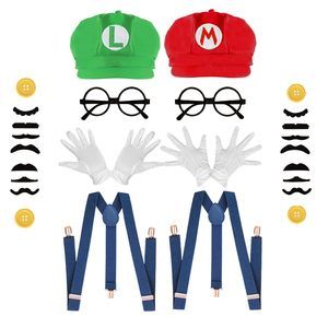 Super Bros Costume Kit With Hat, Mustaches, Suspenders, Glovess Buttons Ang😗